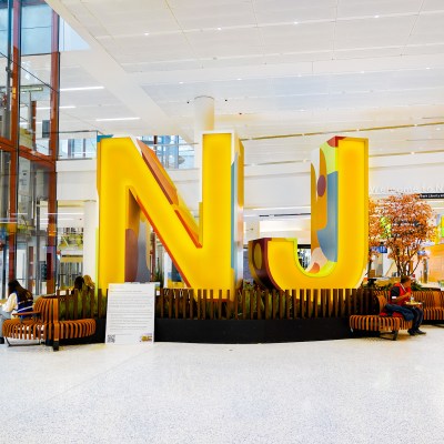 The large 12-foot-tall "NJ" at EWR airport