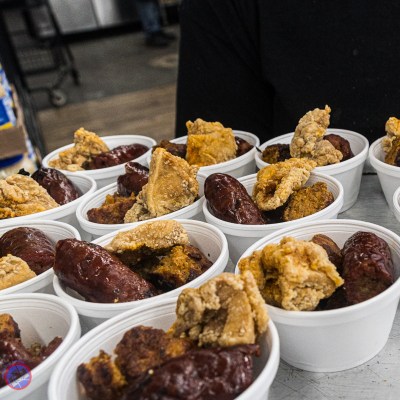 Boudin and other tasty samples at NuNu's Cajun Market