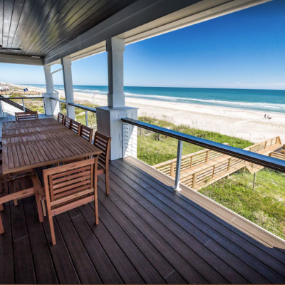 porch of Topsail Beach rental overlooking Atlantic Ocean