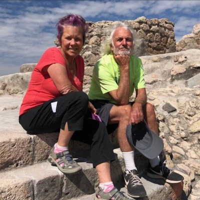 Louisa and her husband Barry at la Cañada de la Virgen Pyramid, Mexico