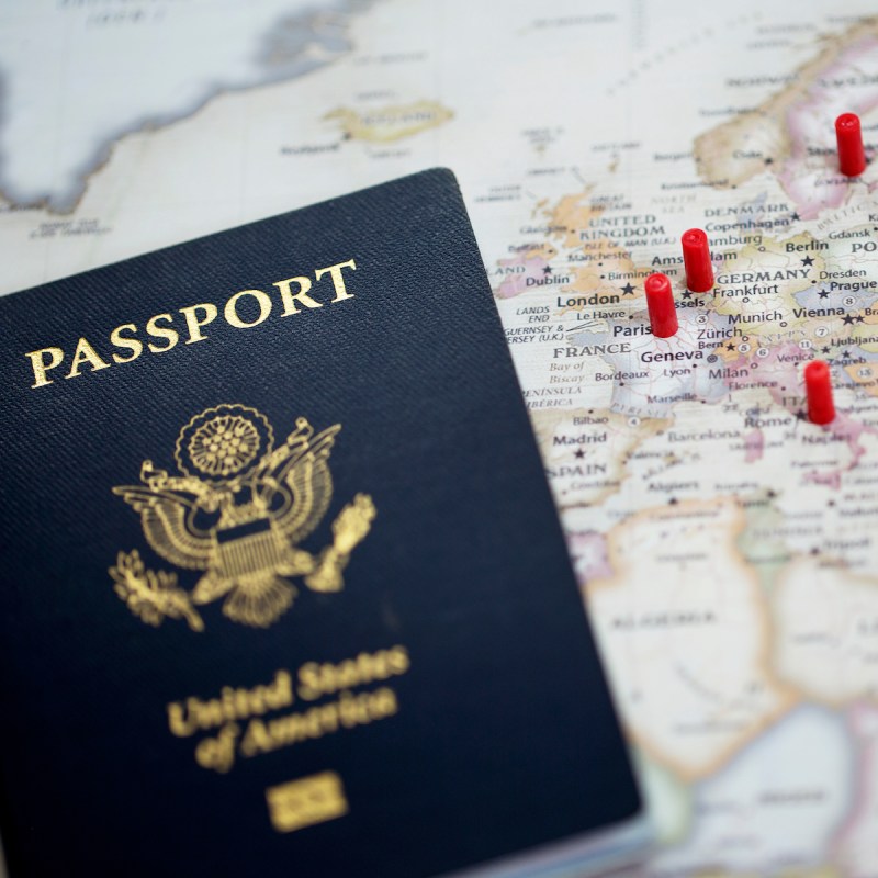 US Passport on world map