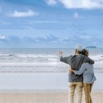 Happy retired couple on the beach