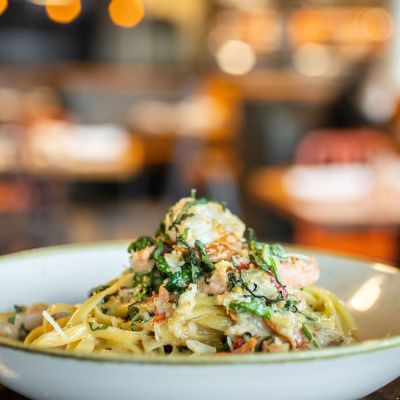 Seafood fettucine alfredo at WildFin