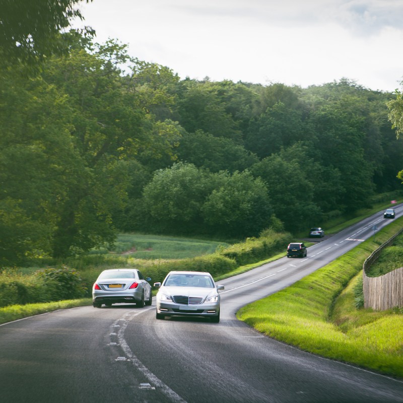 Rural countryside road at sunset outside London, England