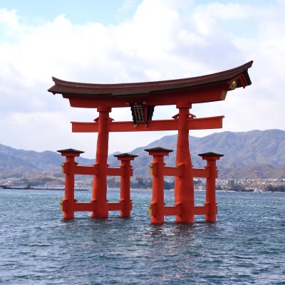 The torii gate marks the entrance to Itsukushima Shrine on Miyajima