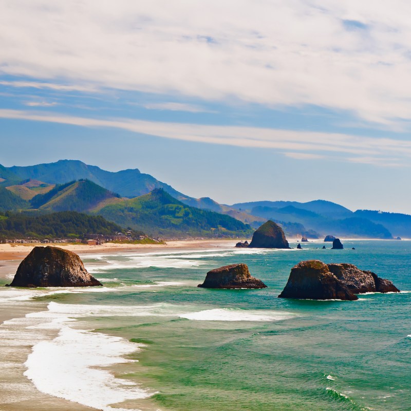 Cannon Beach in Oregon with Haystack Rock in the distance