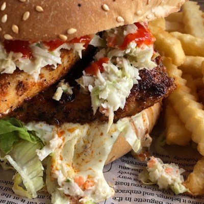 Wahoo fish sandwich in Bermuda