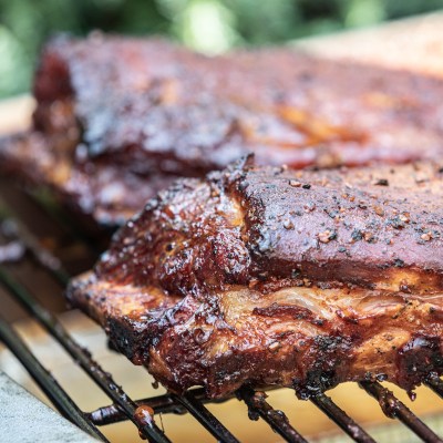 St. Louis-style ribs on a Central Texas barbecue grill