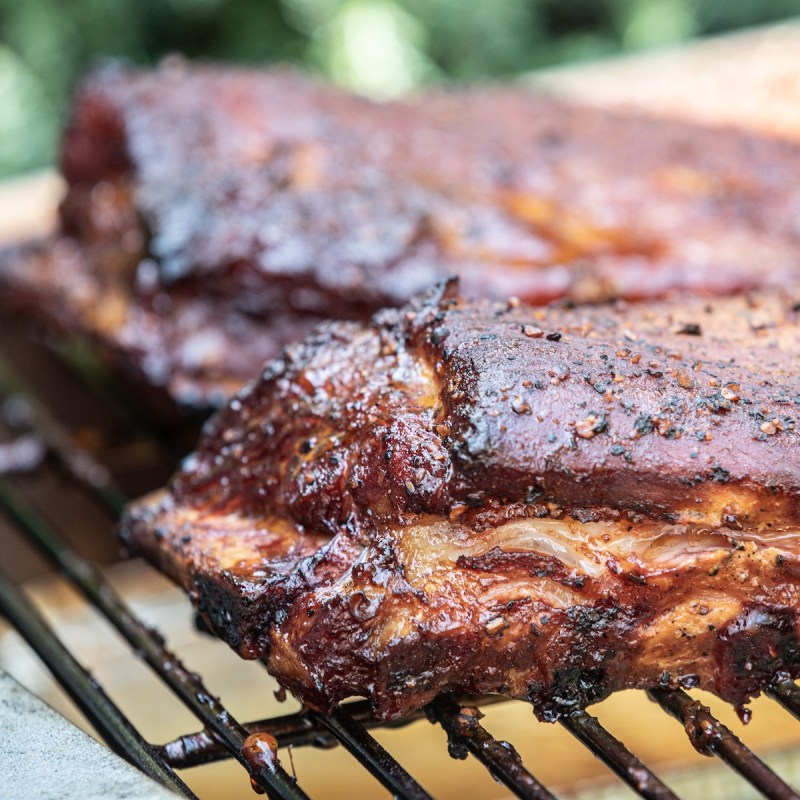 St. Louis-style ribs on a Central Texas barbecue grill