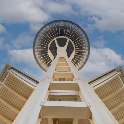 Looking up at the Space Needle