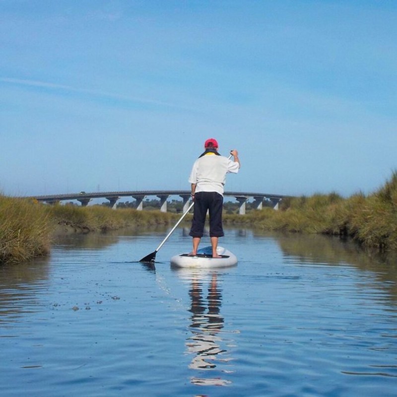 Louisa paddling on Humboldt Bay