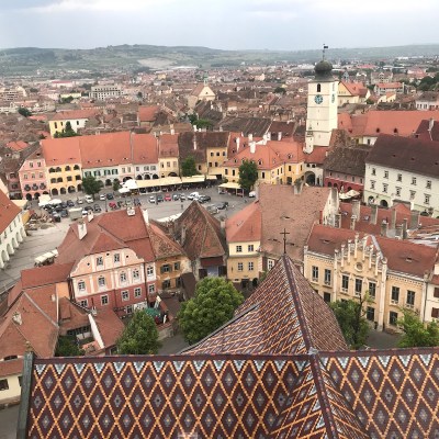 View of Sibiu, Romania, from a clock tower