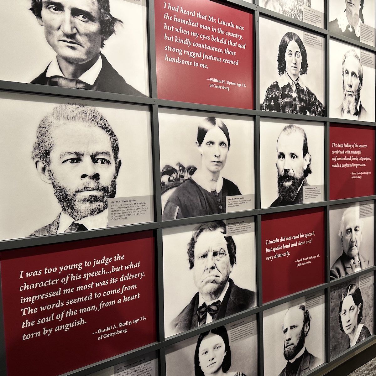 Faces of civilians who lived through the war and the Gettysburg Address