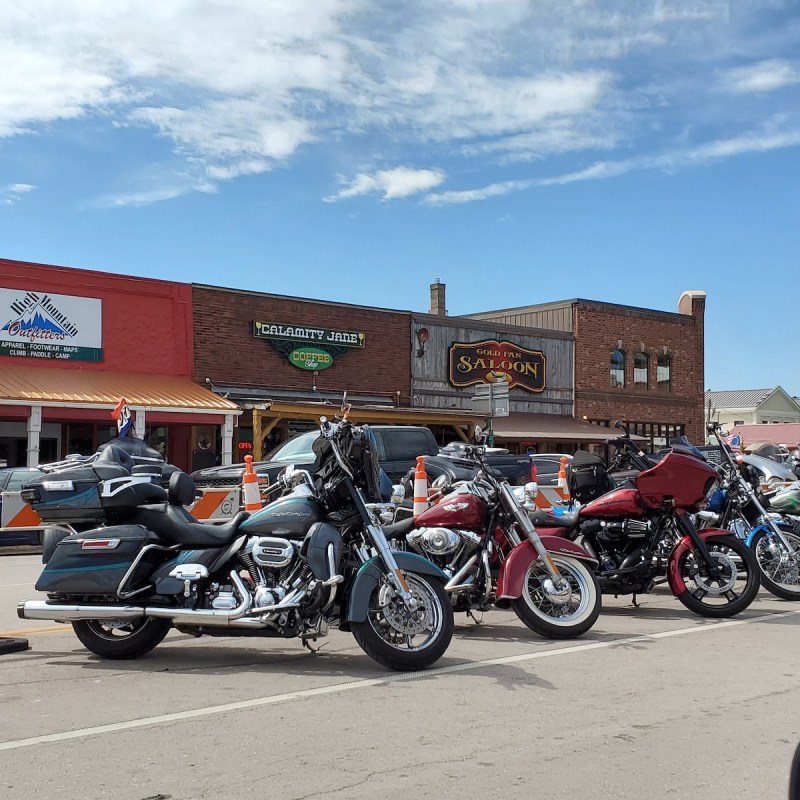 Bikes on the street in Custer, South Dakota, for Bike Week