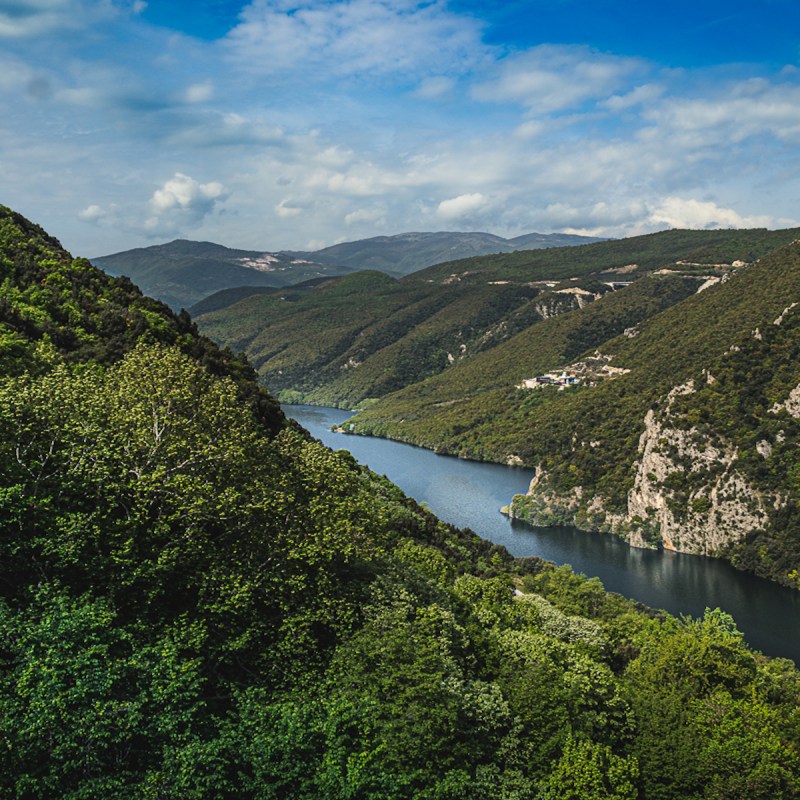 A view of the gorge below the Holy Monastery of Saint John the Forerunner at the Skete of Beroea in Veria, Greece