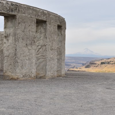 Stonehenge Memorial and views of Mount Hood in Maryhill, Washington