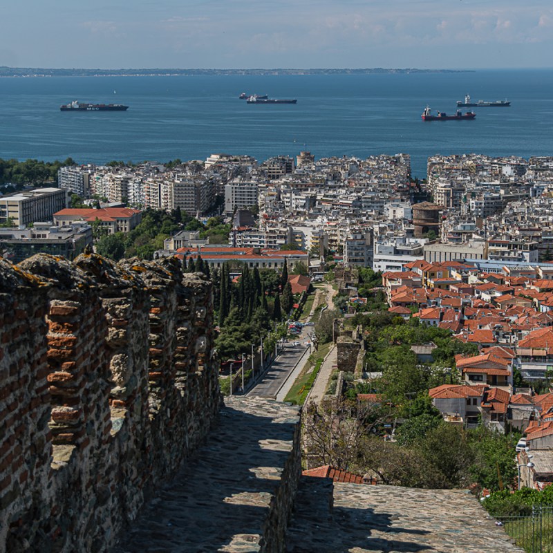 Looking out over Thessaloniki and the Thermaic Gulf from the Trigonian (Chain) Tower