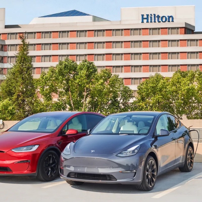 Teslas in Hilton parking lot