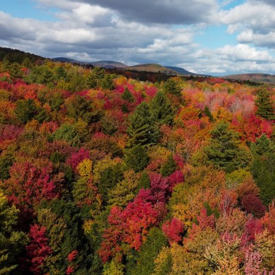 The autumn Catskills Mountains in Upstate New York