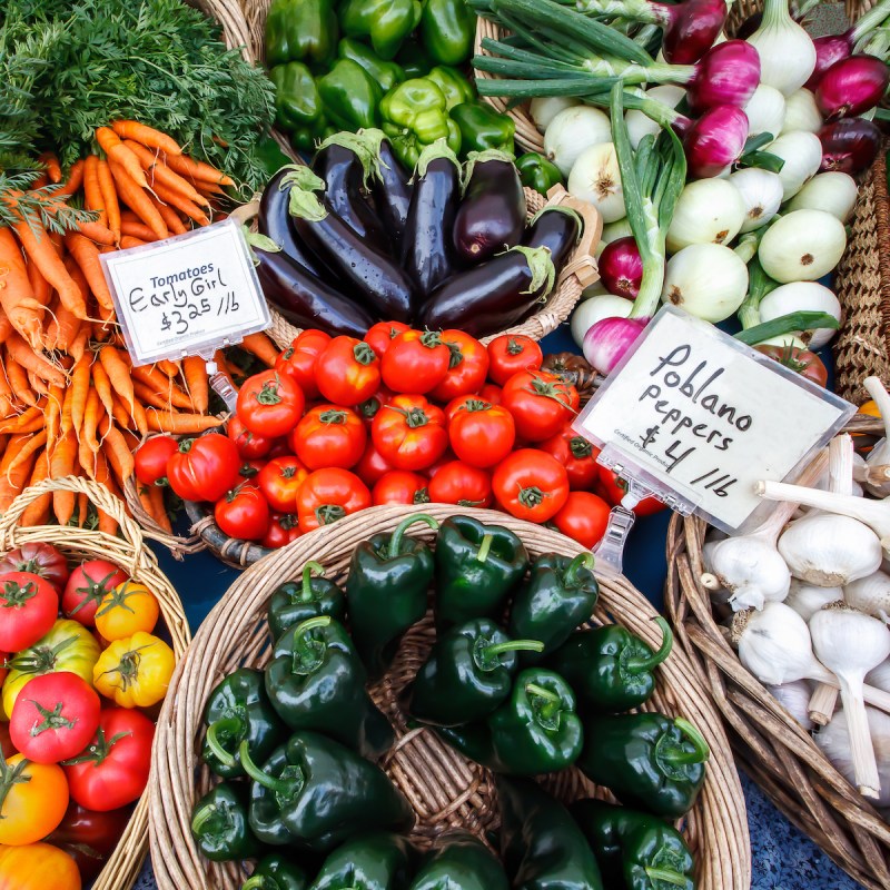 Colorful organic vegetables at a local farmers market