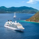 Cruise ship anchored in the harbor of Terre-de-Haut Island, Guadeloupe
