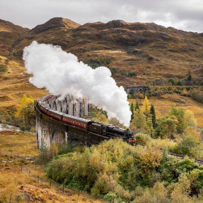 Jacobite Steam Train crossing over the Glenfinnan Viaduct