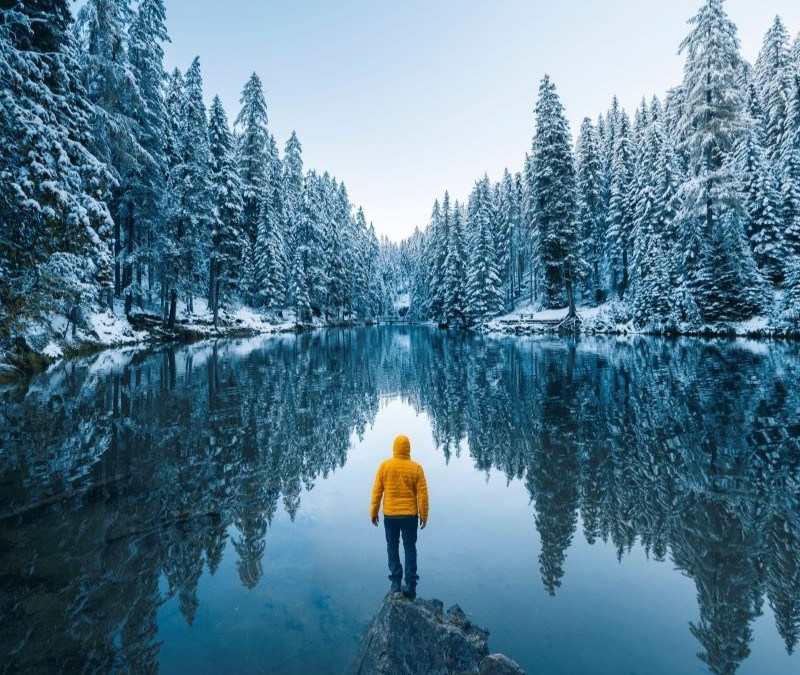 Person In Winter Forest: Skin Care for Winter Travel