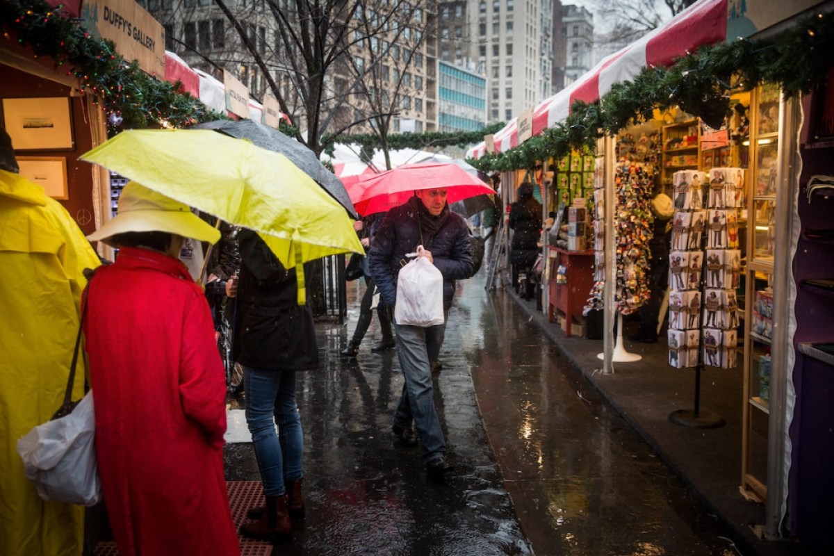 Union Square Christmas Market on a rainy Christmas Eve