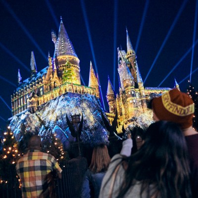 Brilliantly lit Hogwarts Castle at Universal Orlando Resort