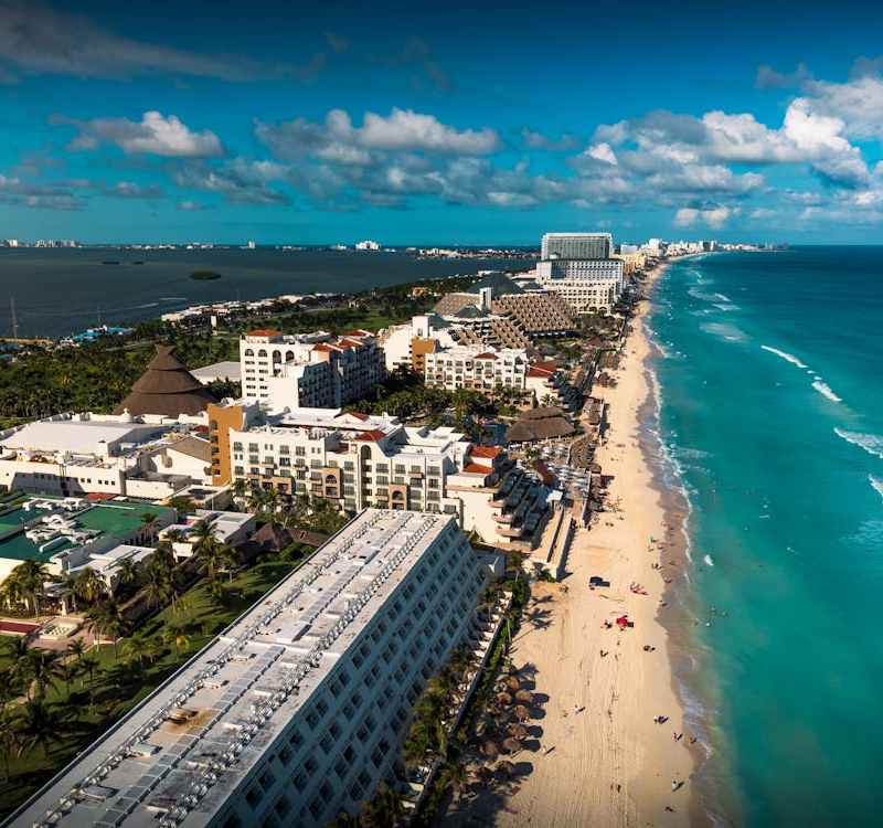 Aerial view of resorts in Cancun