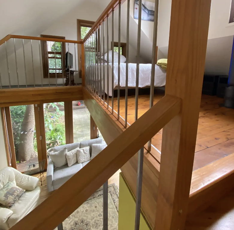 Bedroom view of the Leafy Garden Chalet in InnerWest