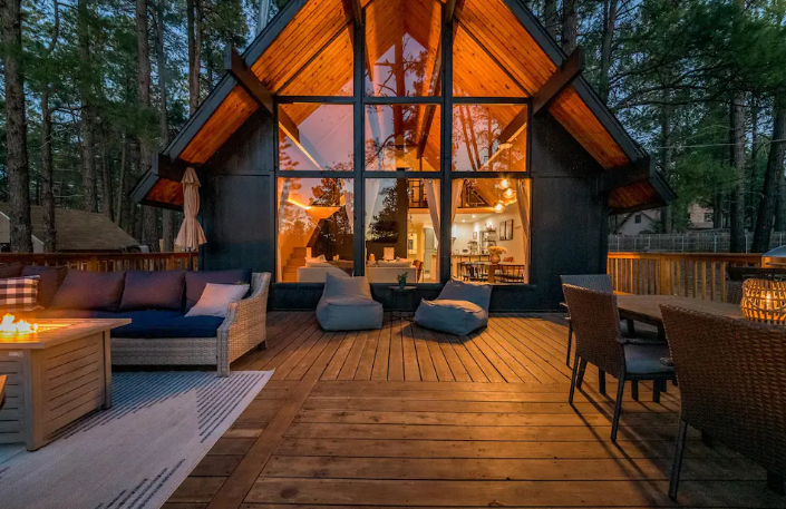 Balcony view of the Private A-Frame Cabin